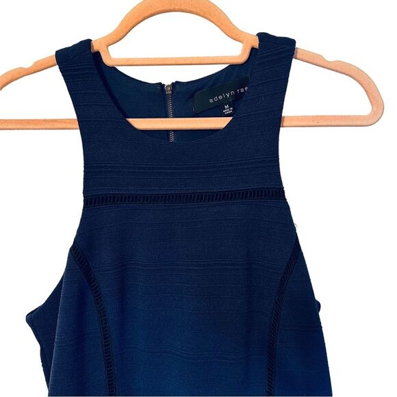 ADELYN RAE Navy Blue Black Lace Inset Racerback High Neck Bodycon Mini Dress M - Picture 2 of 9